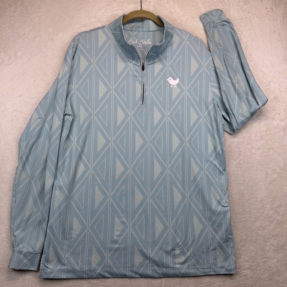 Bad Birdie Quarter Zip Pullover Men's Medium Blue Golf Performance Geometric - Picture 2 of 10